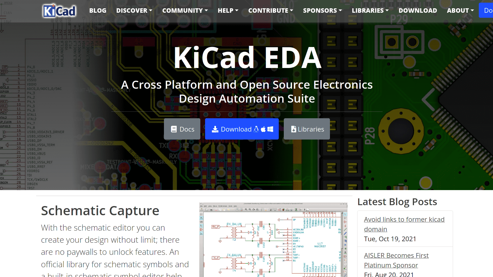 Captura del sitio de KiCad